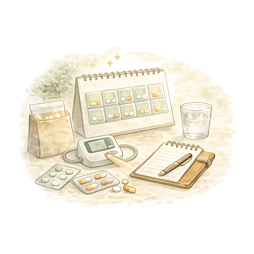 Medication check watercolor illustration