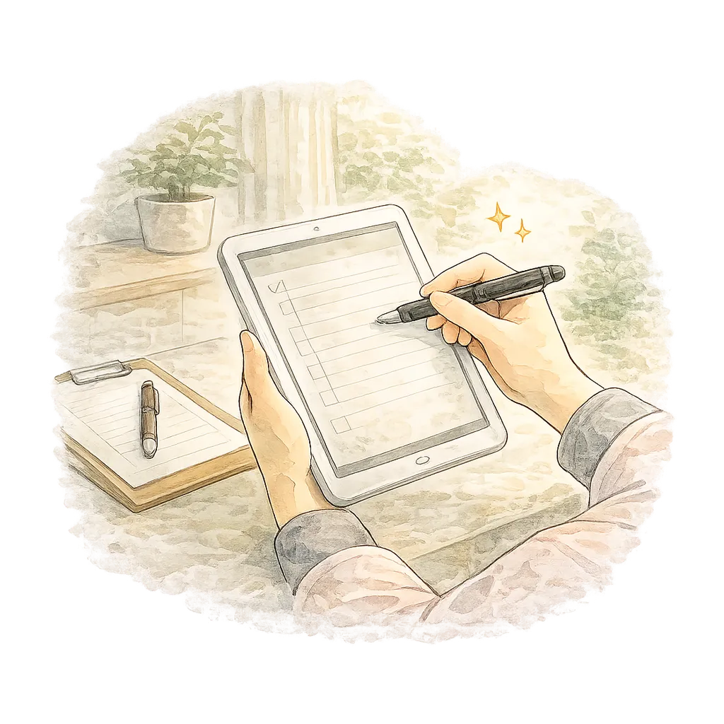 Tablet record watercolor illustration