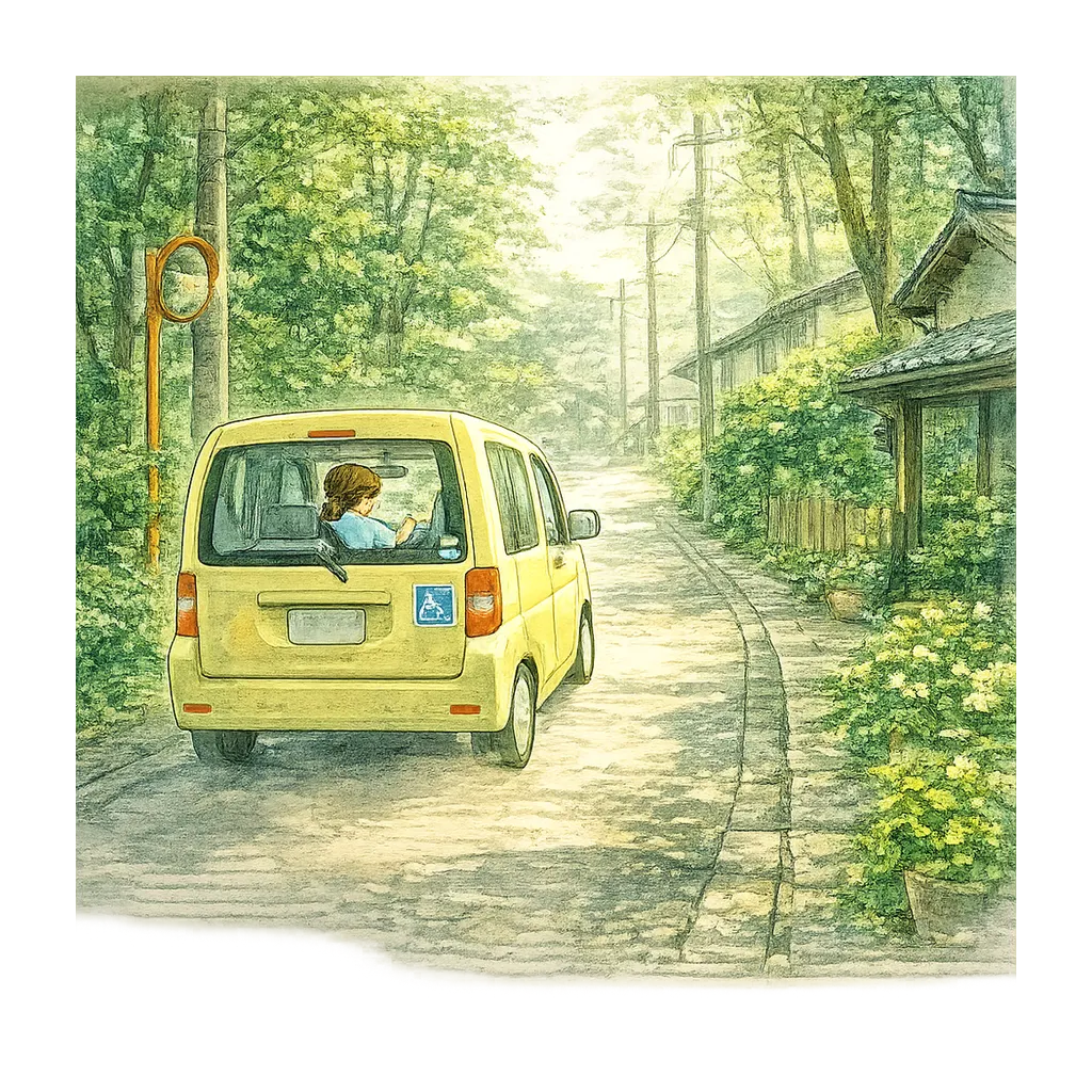 Welfare taxi on a local road illustration